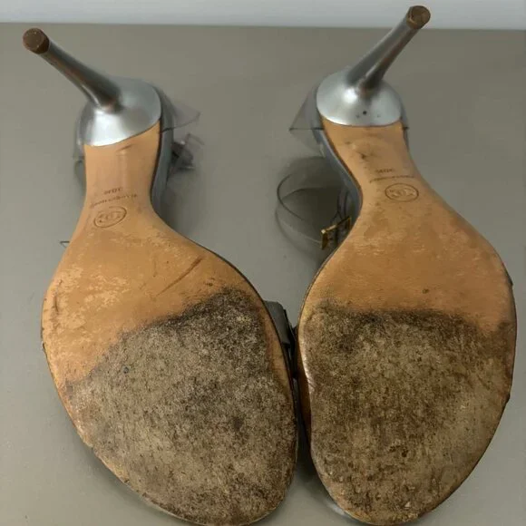 Chanel Silver Metallic Ankle Strap Heels - Picture 6 of 6